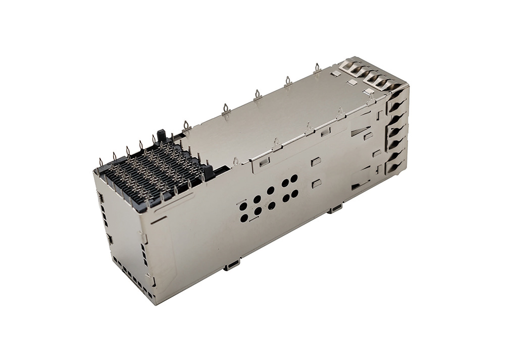 Double layer QSFP28 28G fiber cage crimping type 2 * 1 double port with outer light guide column