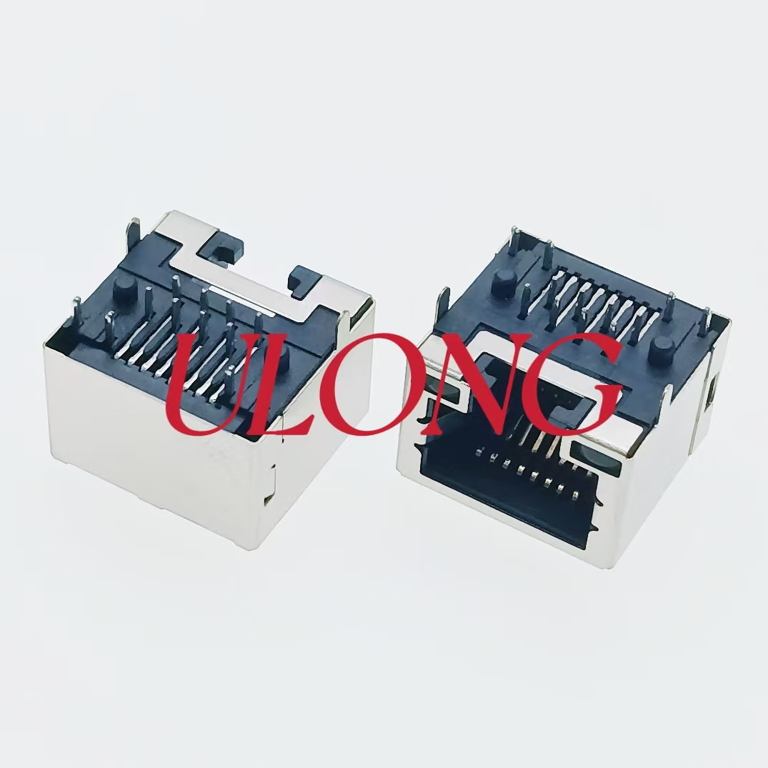 MINI RJ45 8P8C 带灯左绿右黄屏蔽超薄口朝下