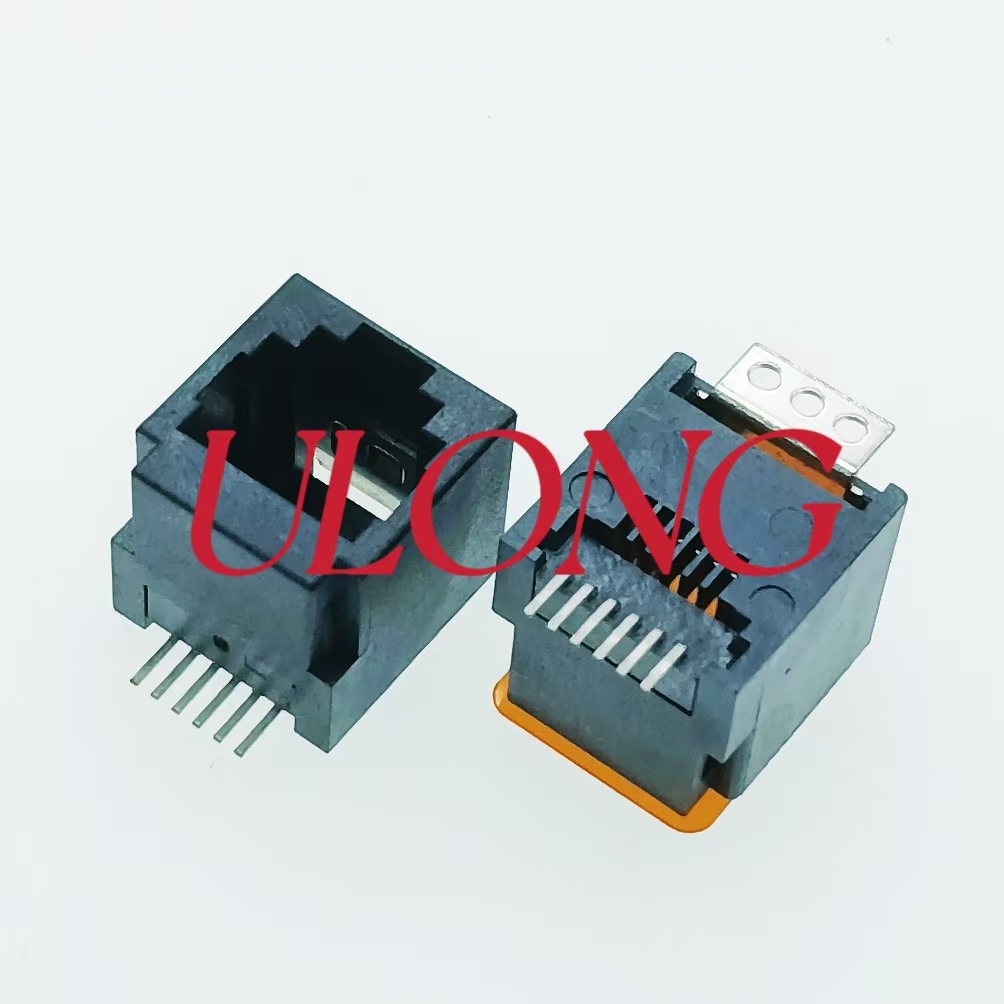 RJ12 6P6C立贴180度电话插座卷带麦拉回流焊