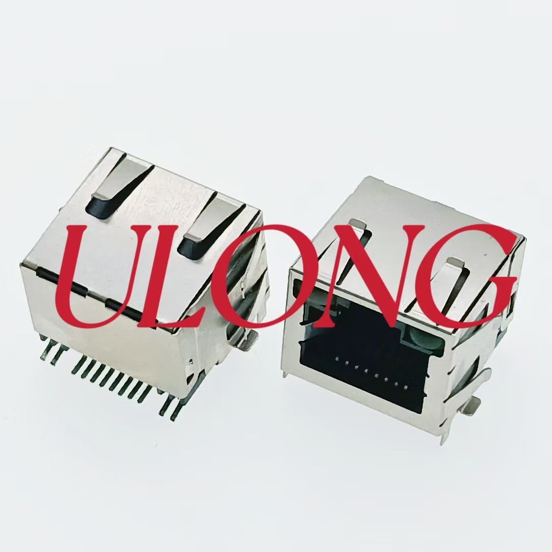 SMT RJ45 8P8C 贴片口朝上带灯左黄右绿屏蔽卷带
