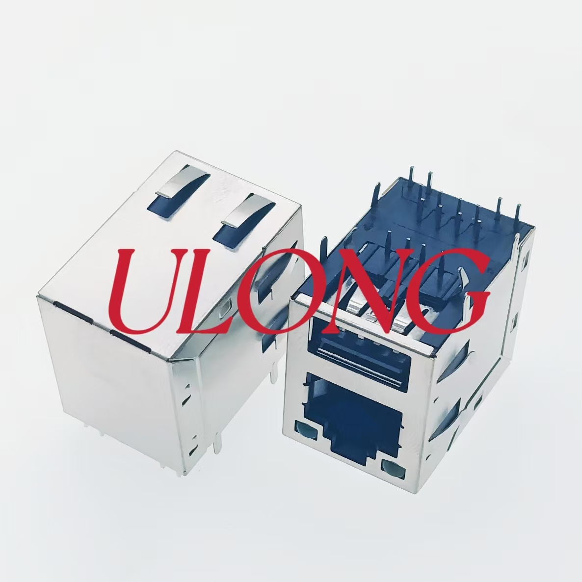 RJ45带USB2.0带灯带弹左黄右绿铜壳