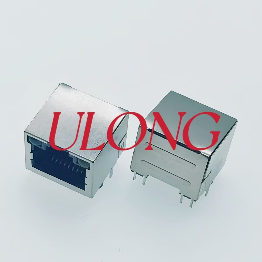 RJ45-1X1单口屏蔽带灯左黄右绿过PIP通孔回流焊耐高温卷带