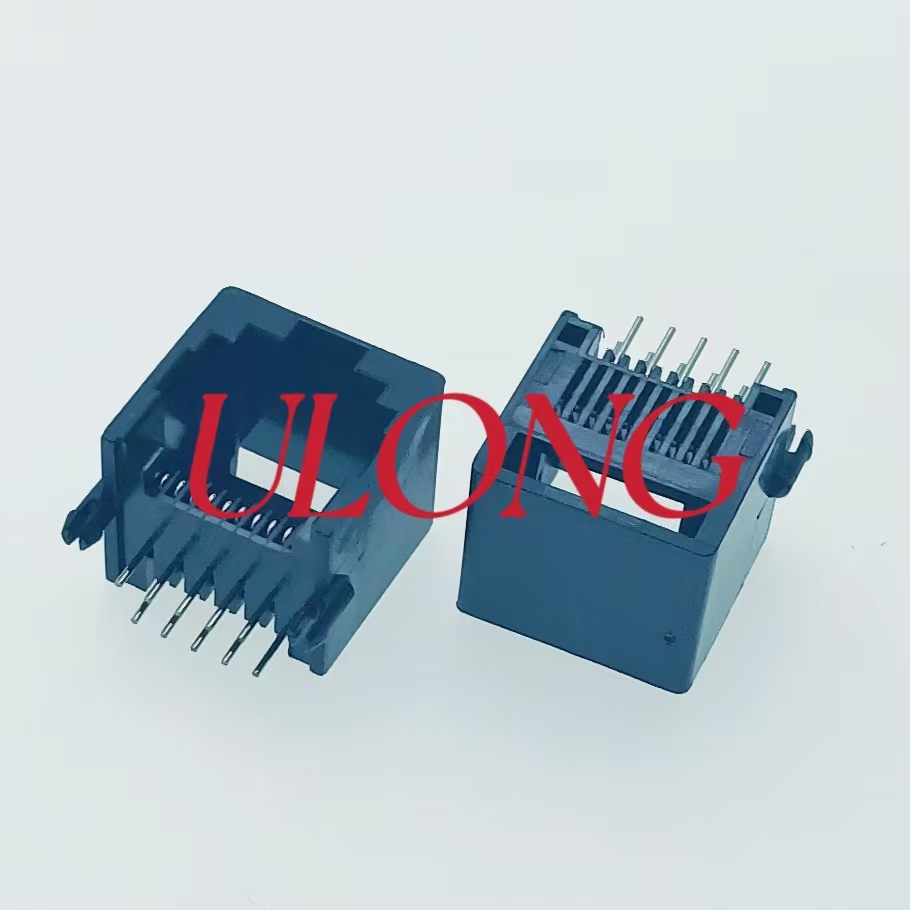 RJ48-10P10C正向黑色全塑口朝上