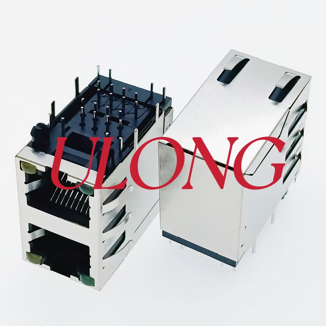 RJ45-2X1带灯带弹左绿右黄屏蔽