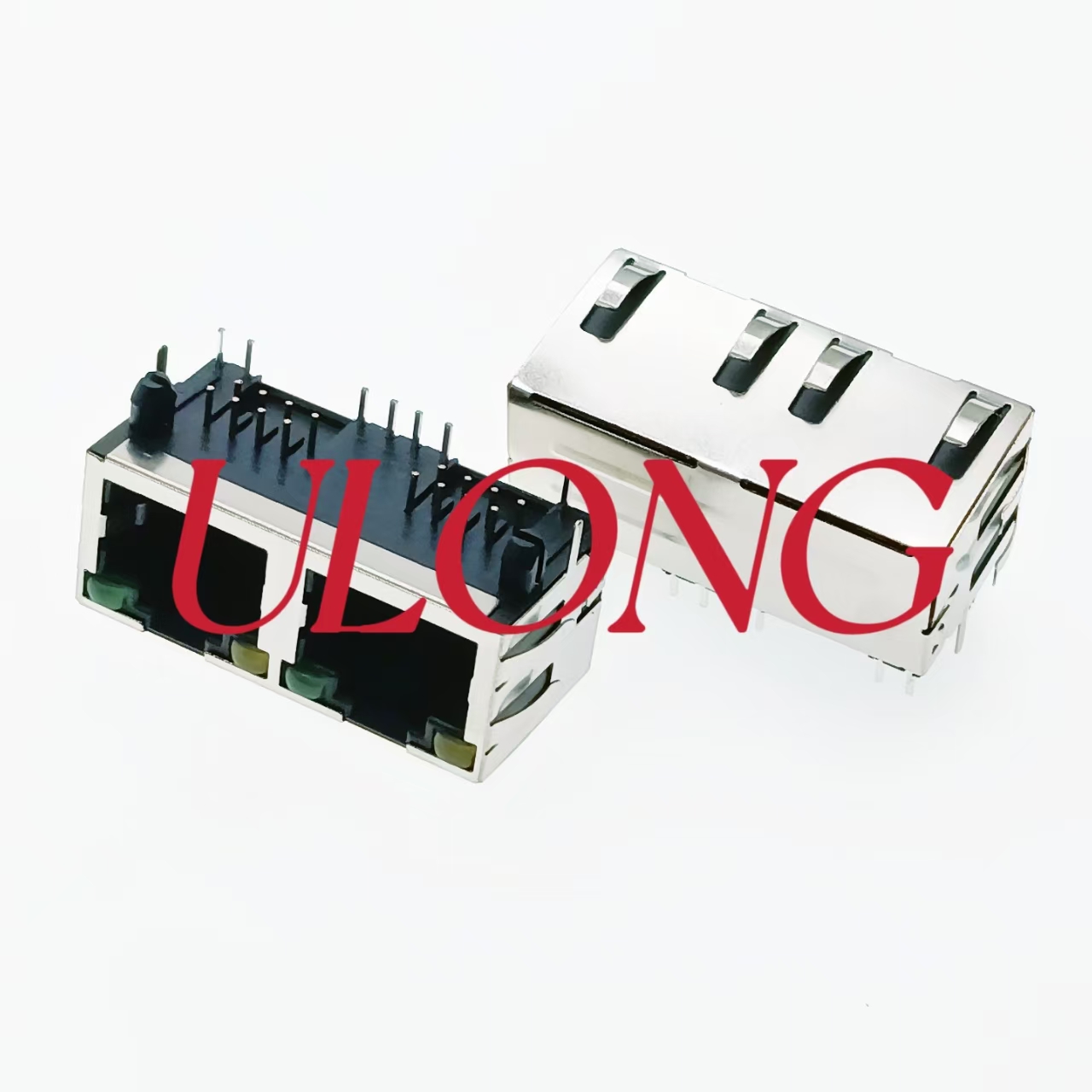 RJ45插座-1X2-8P8C带灯带弹左黄右绿
