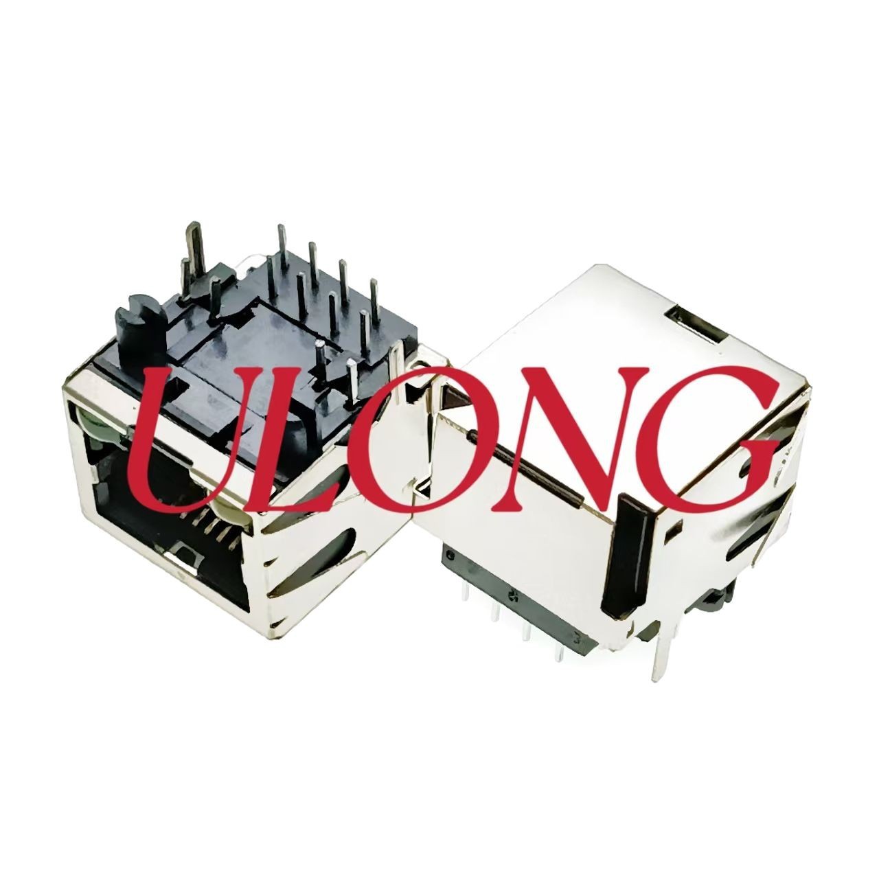 RJ45连接器网络插座1X1带灯左黄右绿带弹17.7MM