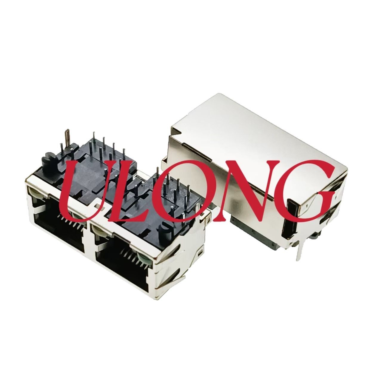 RJ45连接器网络插座1X2带灯带弹左绿右黄17.7MM