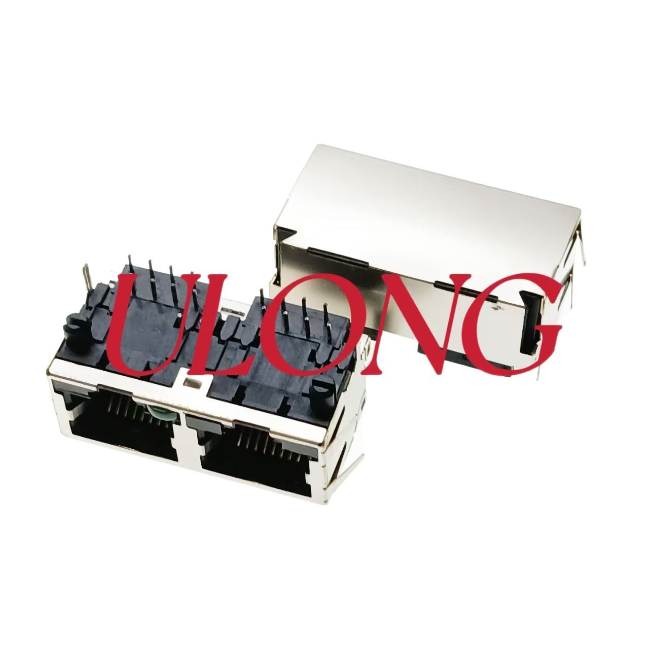 RJ45连接器网络插座1X2带灯左黄右绿带弹17.7MM