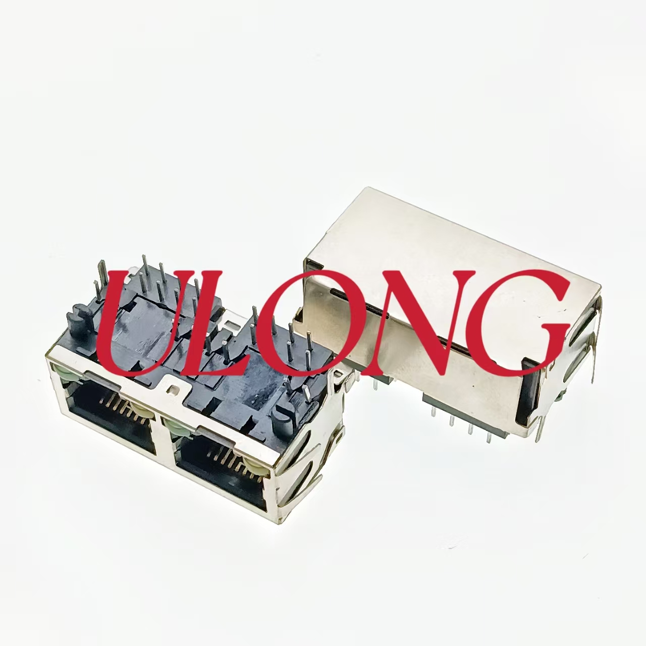 RJ45连接器网络插座1X2带灯左黄右绿带弹17.7MM