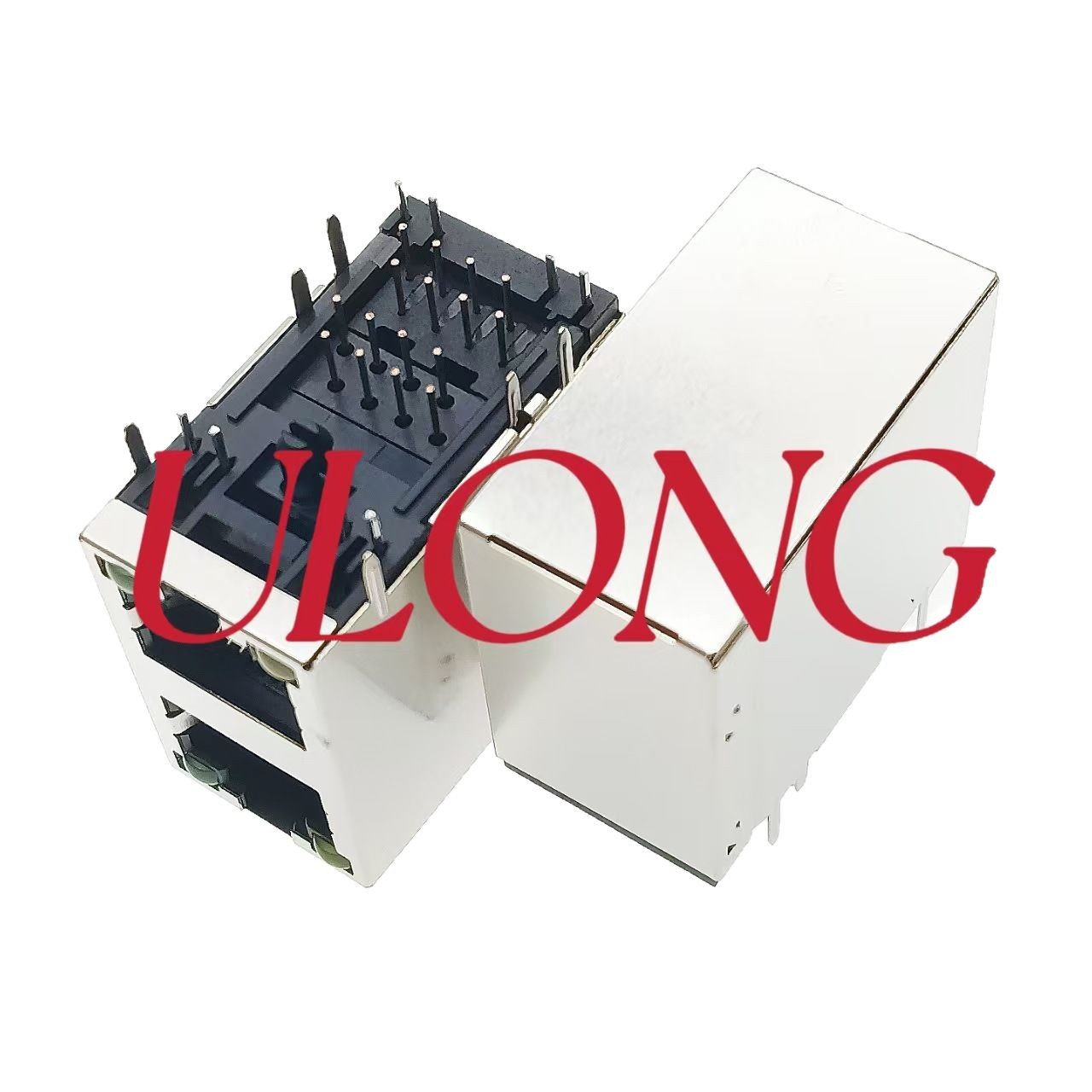 双层RJ45连接器网口插座2X1带灯带弹左黄右绿