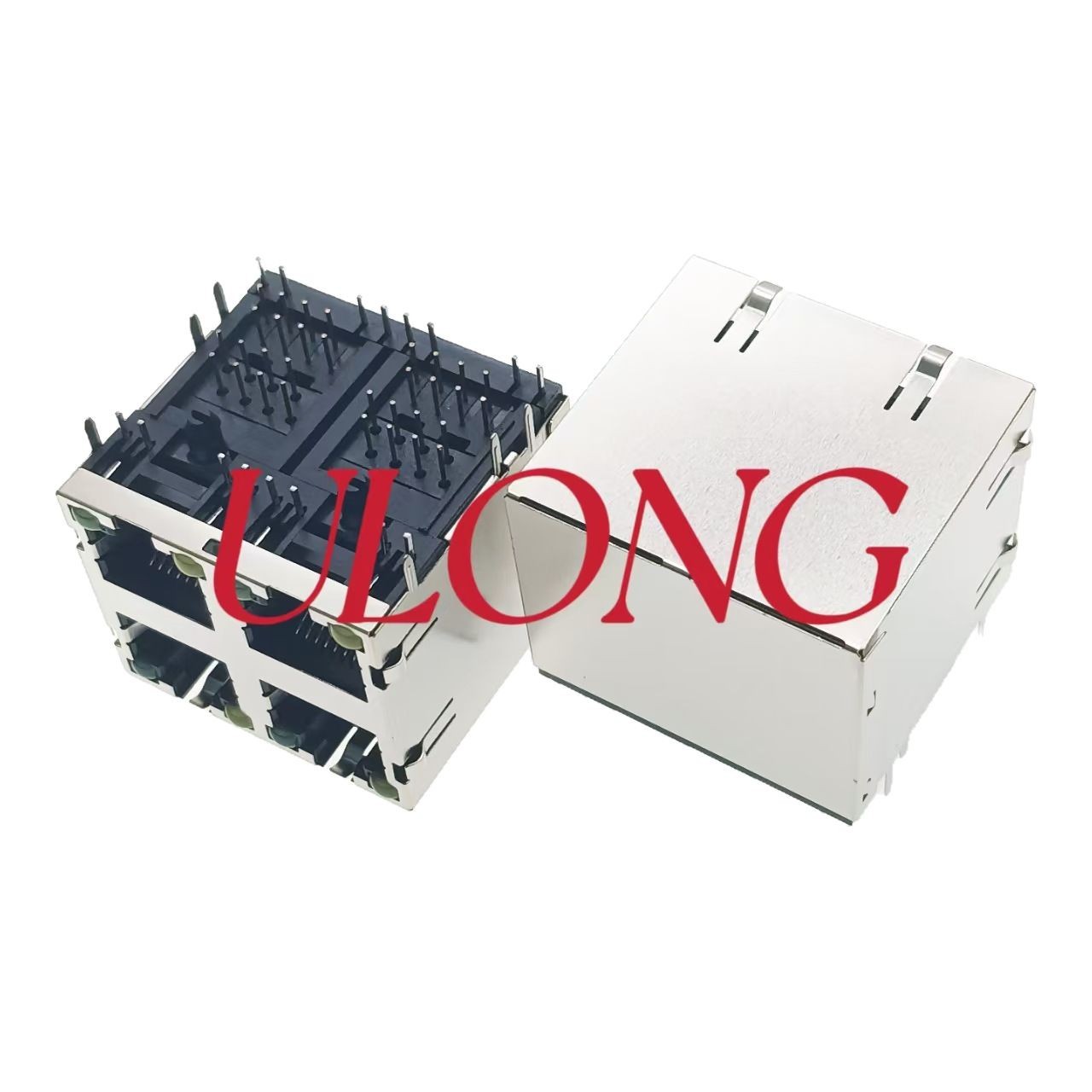 双层RJ45连接器网口插座2X2带灯带弹左黄右绿