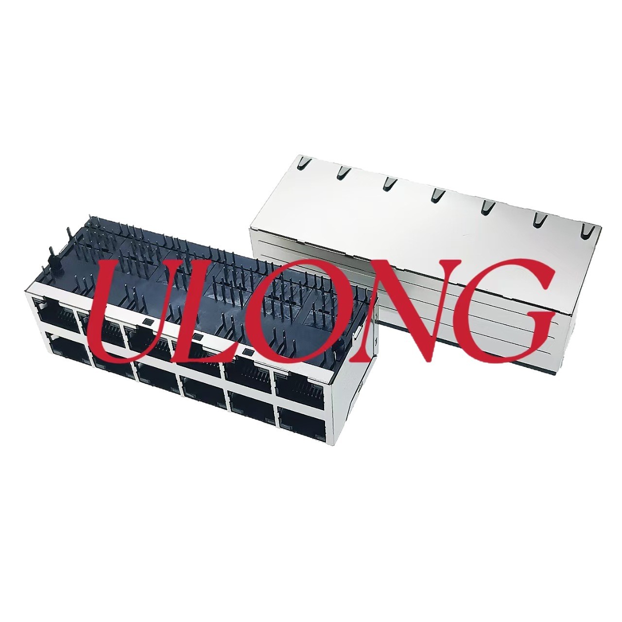 RJ45连接器窄板双层2X6 带灯带弹 交换机用