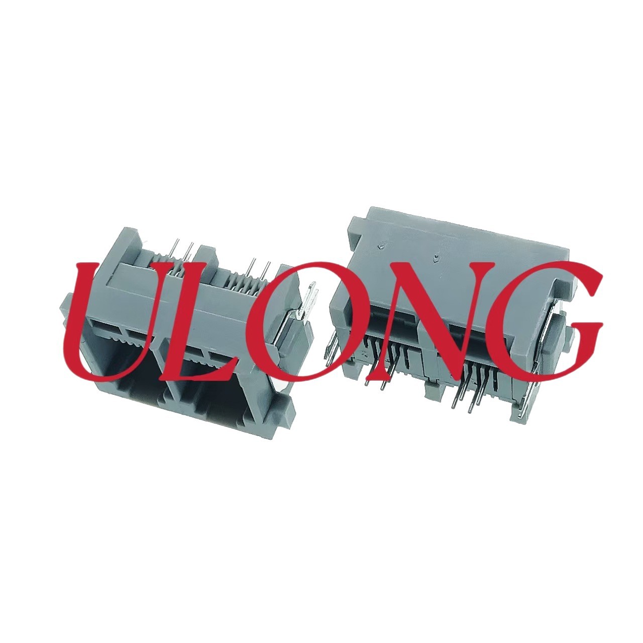 RJ11双口电话插座6P4C灰色带铁脚180度