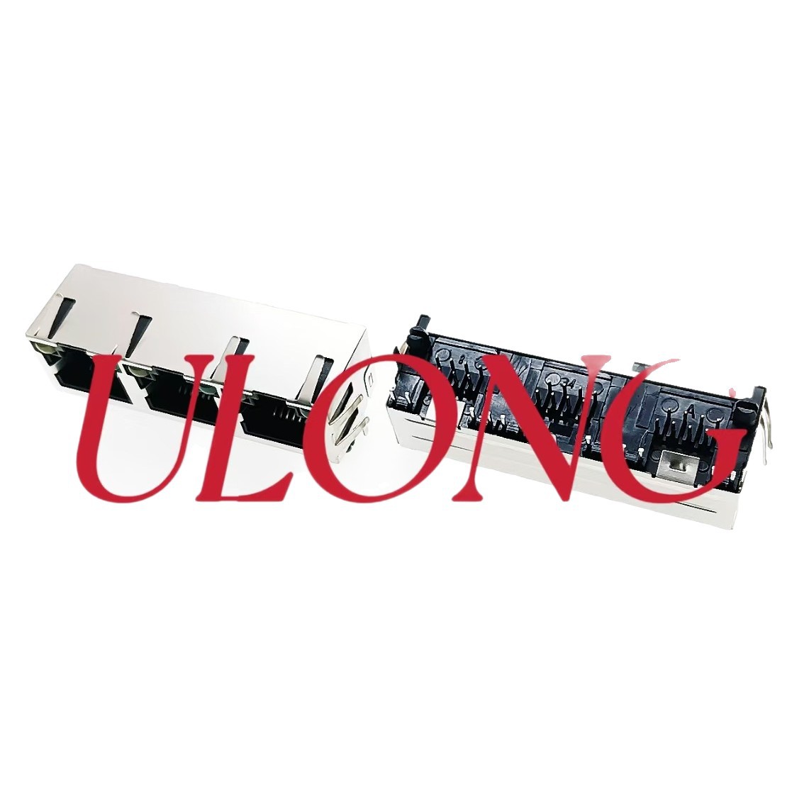 RJ45连接器1X3带灯带弹左黄右绿扁针
