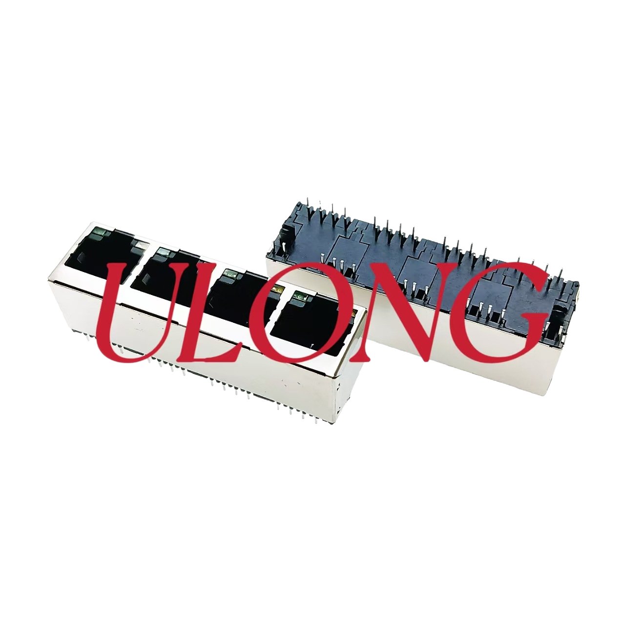 RJ45连接器5224直插1X4带灯屏蔽180度插座
