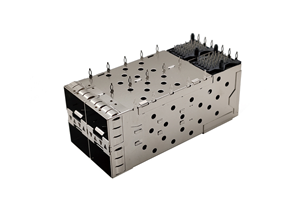 Double layer QSFP28 28G fiber cage crimping type 2 * 2 0.36MM feet with heat sink and light guide column