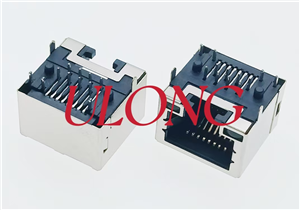 MINI RJ45 8P8C 带灯左绿右黄屏蔽超薄口朝下