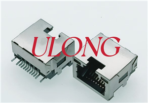 RJ45连接器沉板SMT 8P8C 带灯左黄右绿板下2.8MM