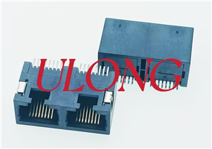 双口SMT RJ45 8P8C 贴片口朝下无灯全塑卷带