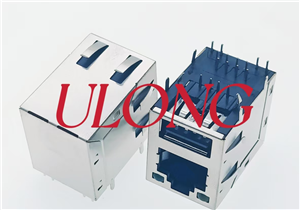 RJ45带USB2.0带灯带弹左黄右绿铜壳