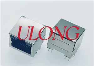 RJ45-1X1单口屏蔽带灯左黄右绿过PIP通孔回流焊耐高温卷带