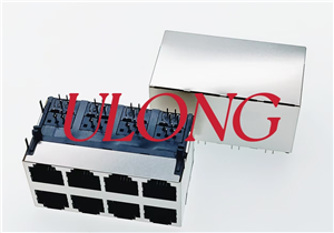 RJ11-2X4-6P4C黑色全包屏蔽带弹电话座