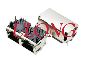 RJ45连接器网络插座1X2带灯带弹左绿右黄17.7MM