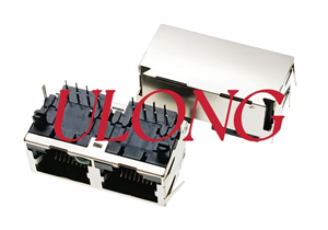 RJ45连接器网络插座1X2带灯左黄右绿带弹17.7MM