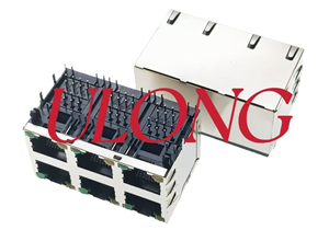 双层RJ45连接器网口插座2X3带灯带弹左黄右绿