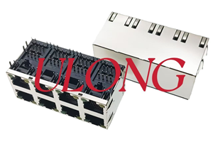 双层RJ45连接器网口插座2X4带灯带弹左黄右绿