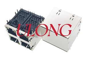 双层RJ45连接器网口插座2X2带灯带弹左黄右绿
