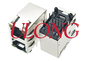 双层RJ45连接器网口插座2X1带灯带弹左黄右绿
