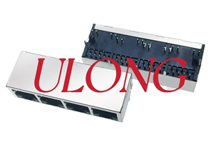 RJ45连接器4口网络插座90度带灯带屏蔽左黄右绿